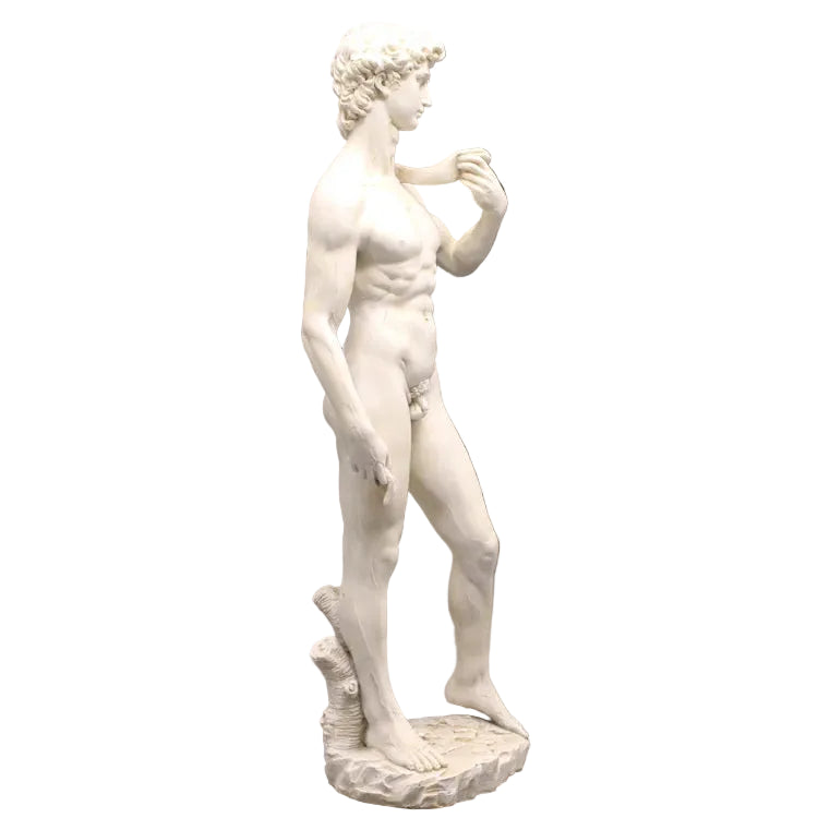 "Neo-Classical" David statue, side view, Renaissance resin sculpture, matte marble finish, CL House