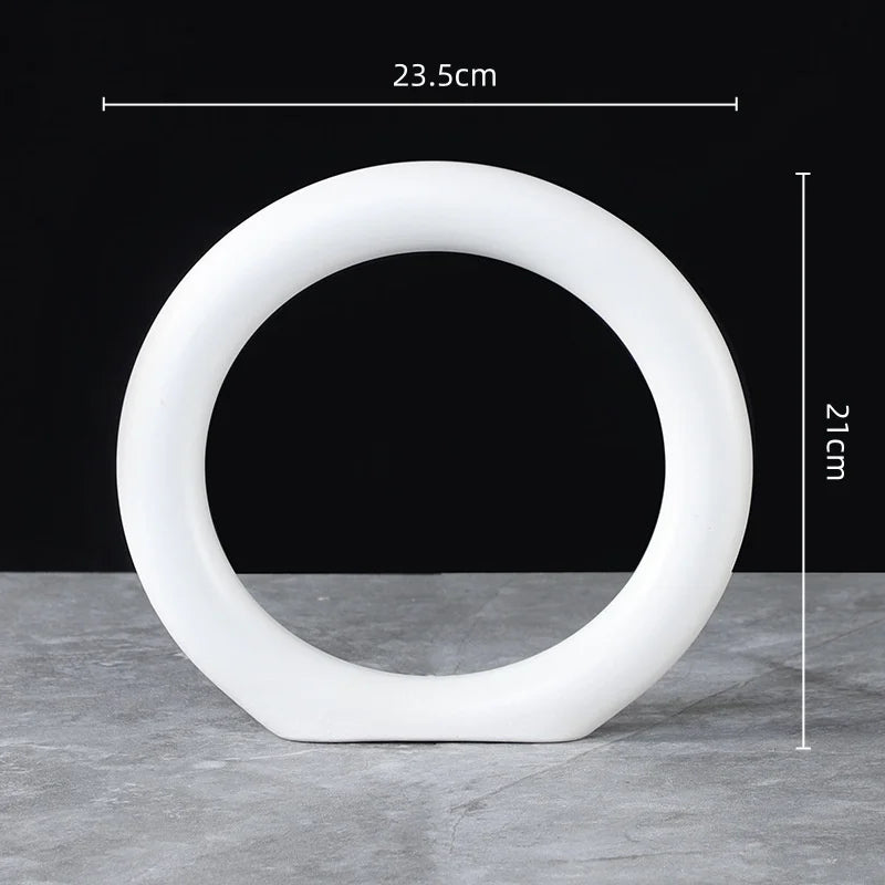 "Void Circle" Matte Ring Sculpture — Chalk Large 23.5 × 21cm, white ceramic ring in matte finish, japandi minimalist decor