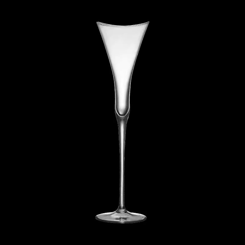 "Trumpet" crystal champagne flute front view showcasing the elegant trumpet-shaped silhouette and long stem — CL House Drinkware collection