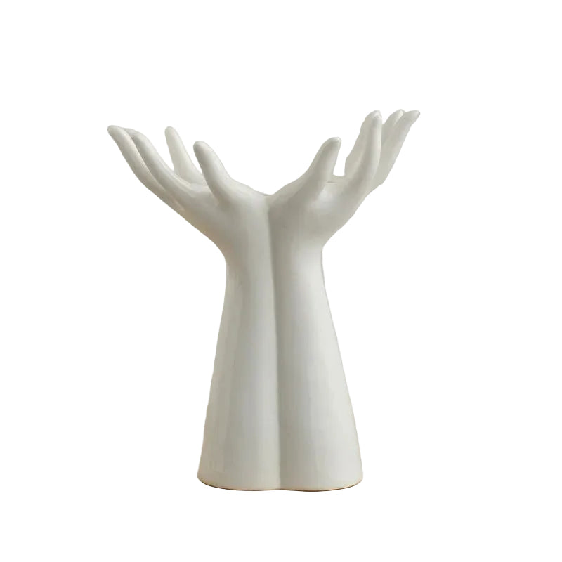 Open Hands ceramic sculptural vase Large size, 17.1×21.4cm, matte white porcelain, white background