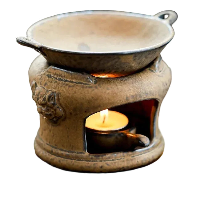 "Fu" Retro Ceramic Aroma Burner – Slim Fu, wabi-sabi finish with tealight holder | CL House