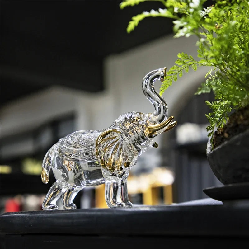Nordic crystal elephant Gold elephant ornament Zhaocai wealth statue Handmade crystal animal Luxury home decor Crystal elephant figurine Feng Shui office decor Minimalist animal statue Elephant gift for luck