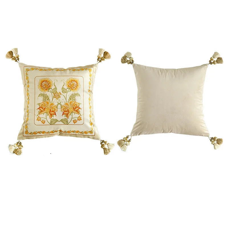 "Amber Bloom" Floral Embroidered Velvet Cushion Cover