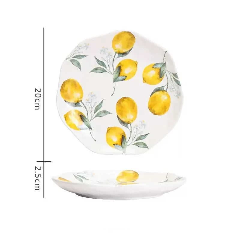 Lemon relief ceramic plates
Textured dinnerware set
Citrus fruit soup plates
Mediterranean style crockery
3D embossed ceramic bowls
Creative fruit pattern plates
Luxury household dining sets
Zesty kitchen decor
Artisanal ceramic tableware