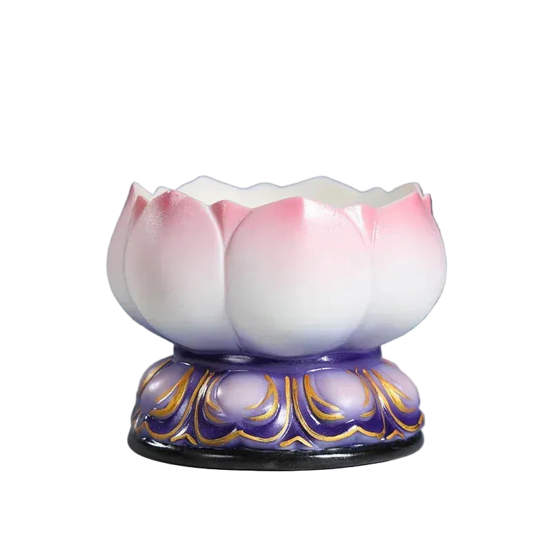 Ceramic lotus candle holder
Hand-painted lamp holder
Feng Shui home decor
Lotus butter lamp
Handmade tea light holder
Oriental room accessories
Meditation room decor
Artisanal ceramic ornament
Spiritual home gift