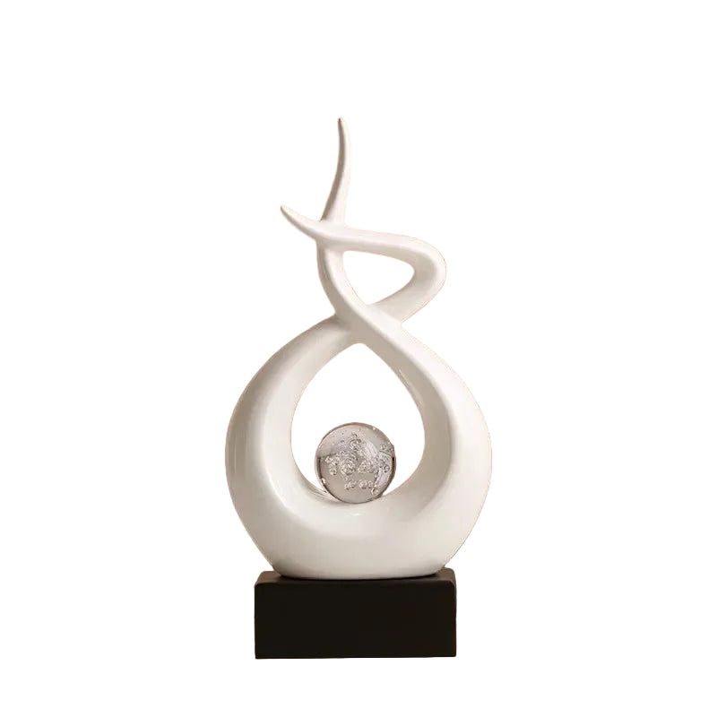 "Ember" abstract ceramic sculpture, Ember compact spiral form with wood base, CL House