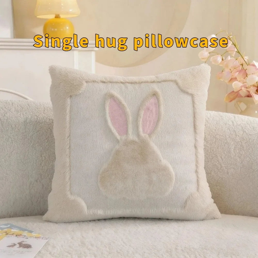 "Bunny Bloom" Soft Cartoon Pillow Cover