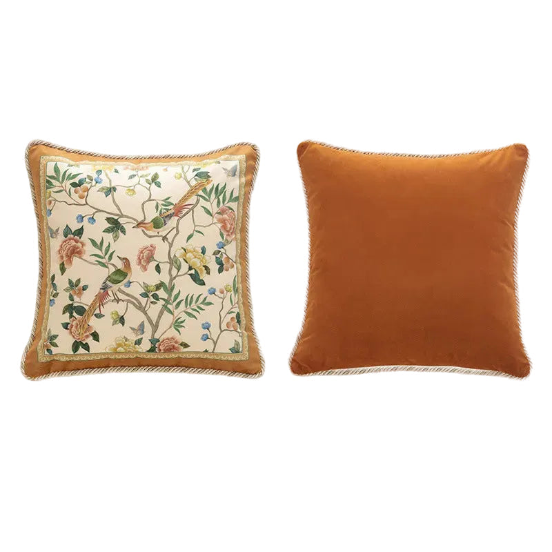 "Amber Bloom" Floral Embroidered Velvet Cushion Cover