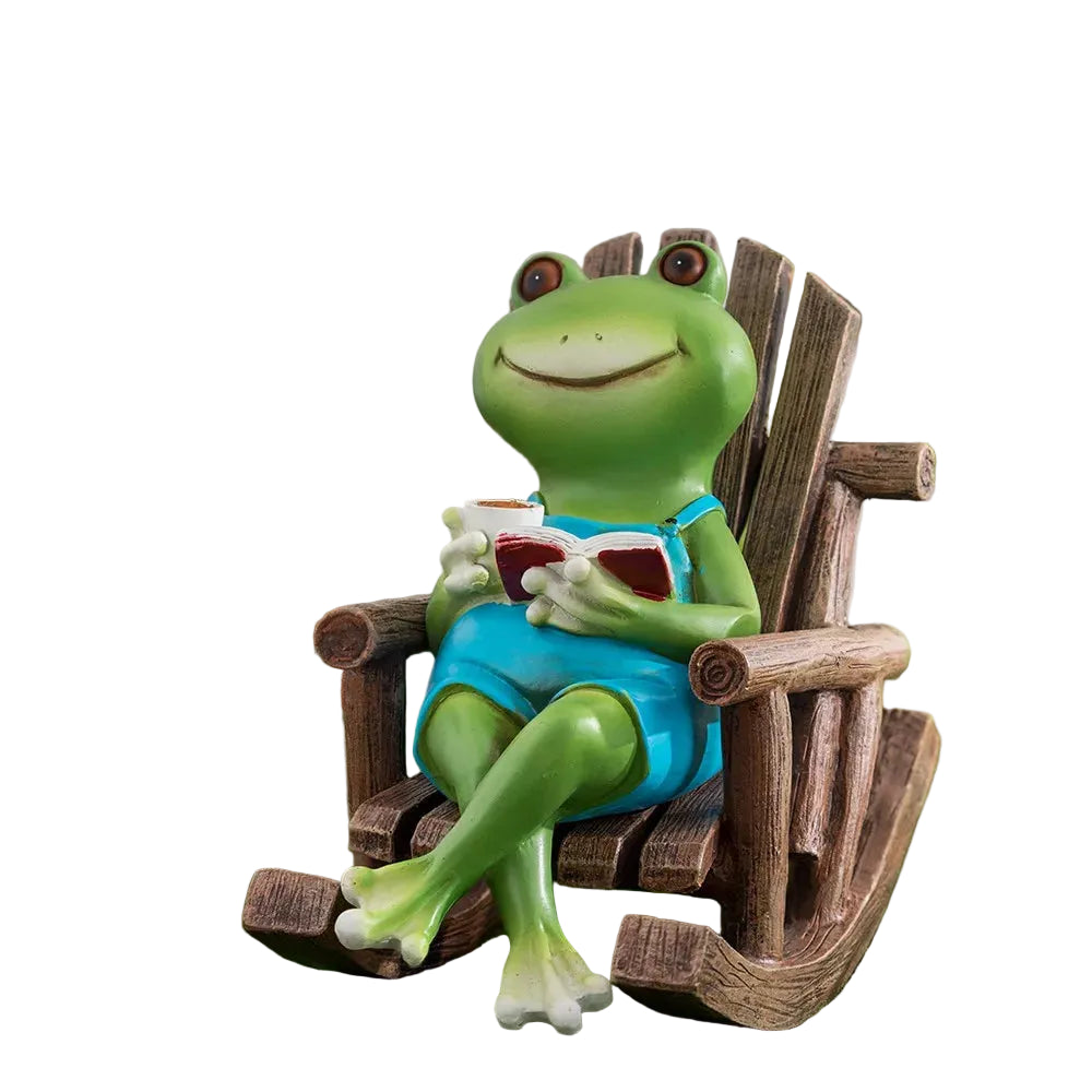 Rocking coffee frog figurine
Reading frog garden statue
Whimsical office desk decor
Coffee lover gift ideas
Modern art frog decor
Relaxing desktop ornaments