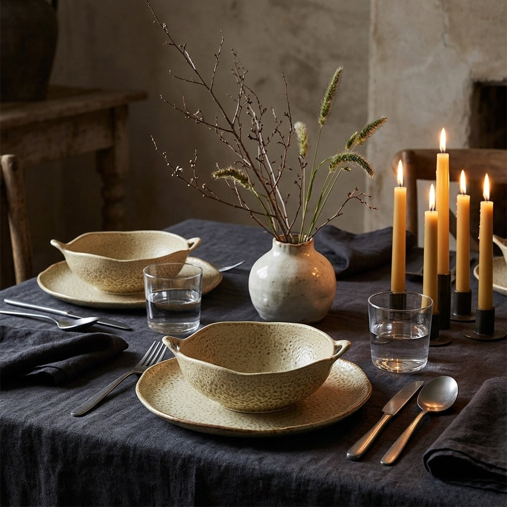  modern wabi sabi ceramic dinnerware set with organic texture UK - CL House & Home