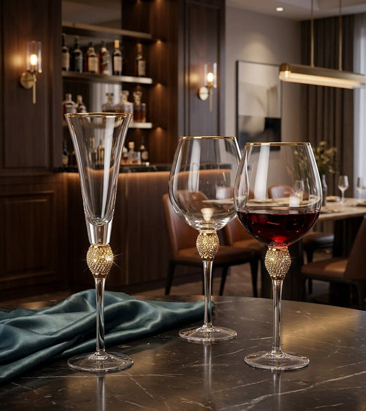 luxury golden jewel crystal wine glass with rhinestone stem