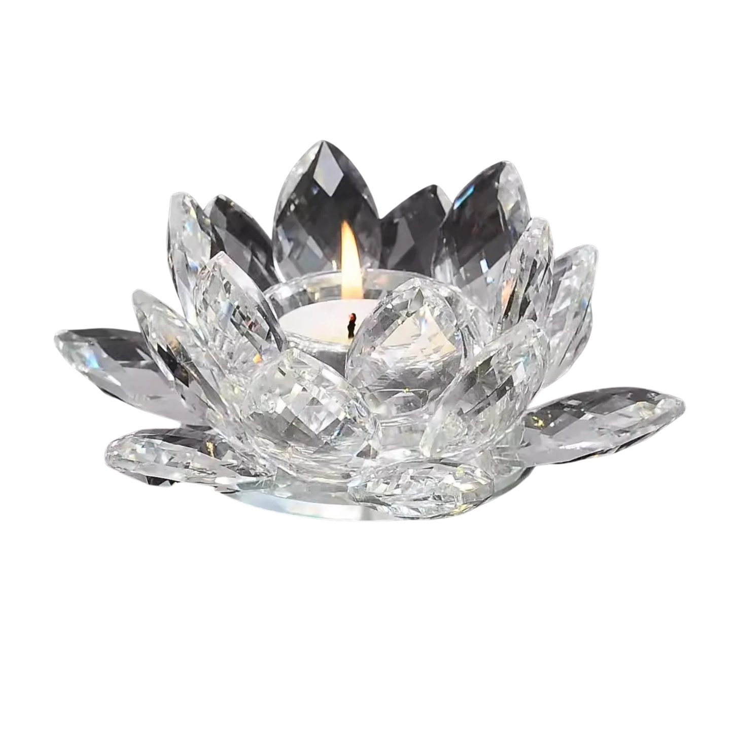 "Lotus Crystal" faceted crystal lotus tealight holder, clear and amber glass — CL House Candles & Fragrance