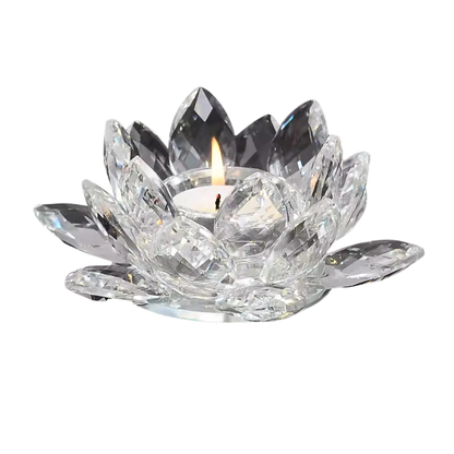 "Lotus Crystal" faceted crystal lotus tealight holder, clear and amber glass — CL House Candles & Fragrance
