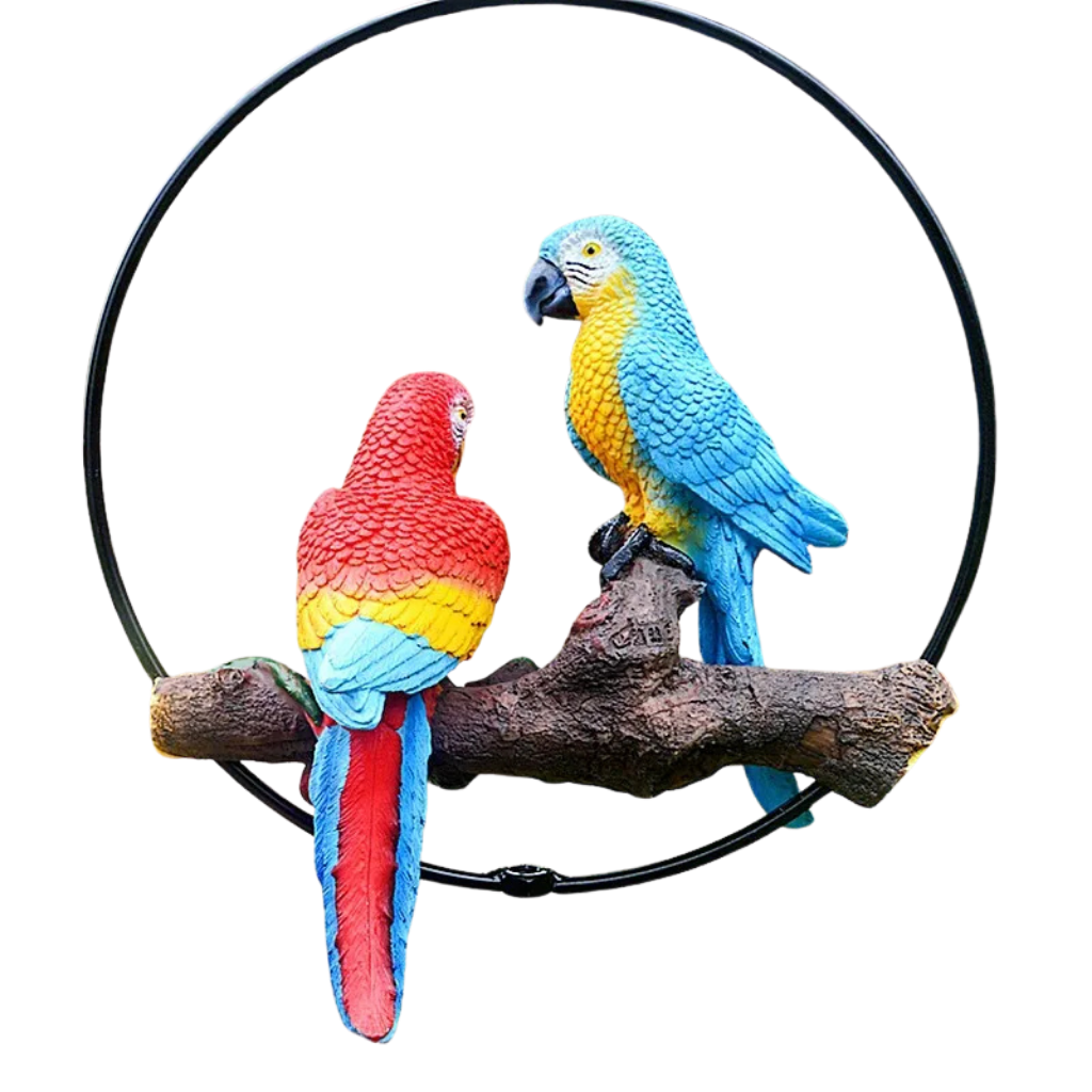 Perch Duo" Hand-Painted Resin Parrot Hanging Ring Ornament