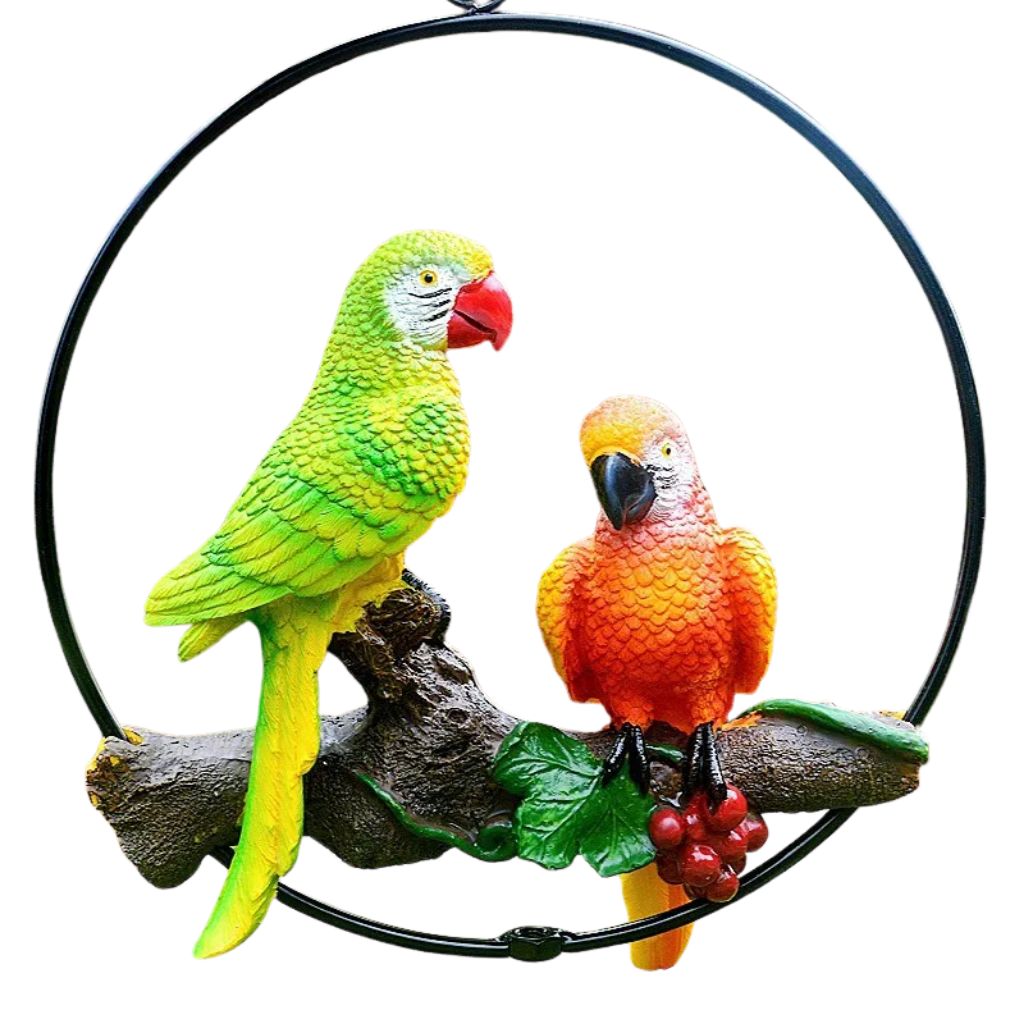 Perch Duo" Hand-Painted Resin Parrot Hanging Ring Ornament