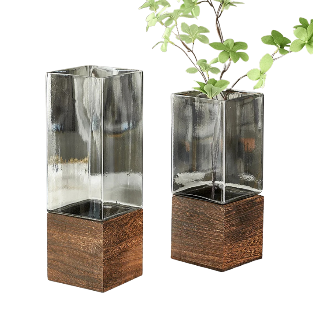 "Timber & Glass" Square Stem Vase