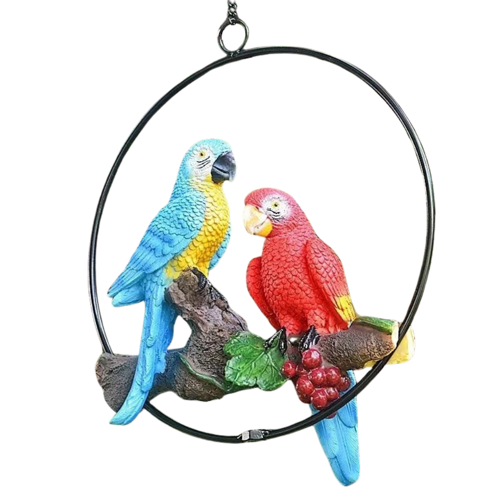 Perch Duo" Hand-Painted Resin Parrot Hanging Ring Ornament
