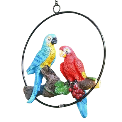Perch Duo" Hand-Painted Resin Parrot Hanging Ring Ornament