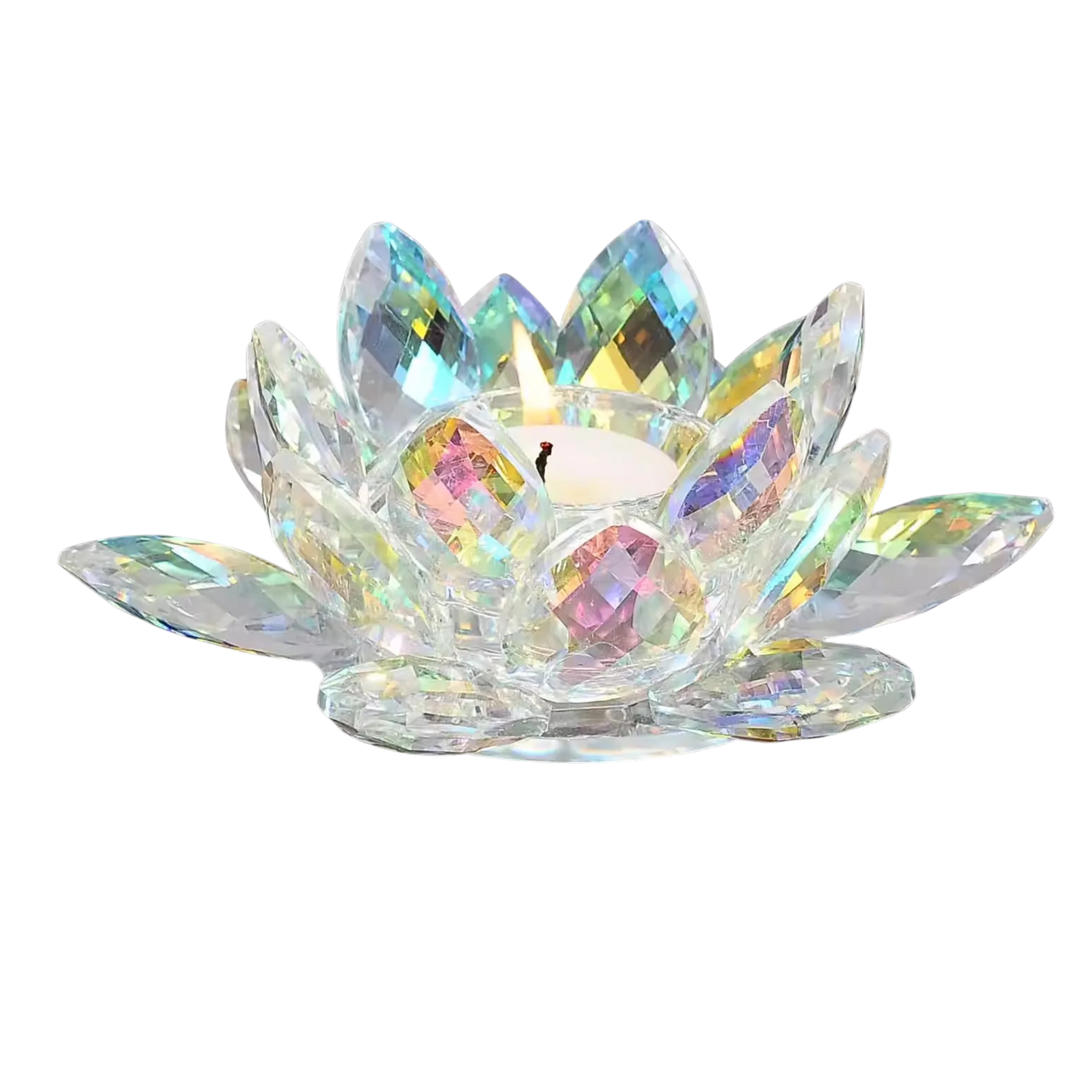 "Lotus Crystal" faceted crystal lotus tealight holder, clear and amber glass — CL House Candles & Fragrance