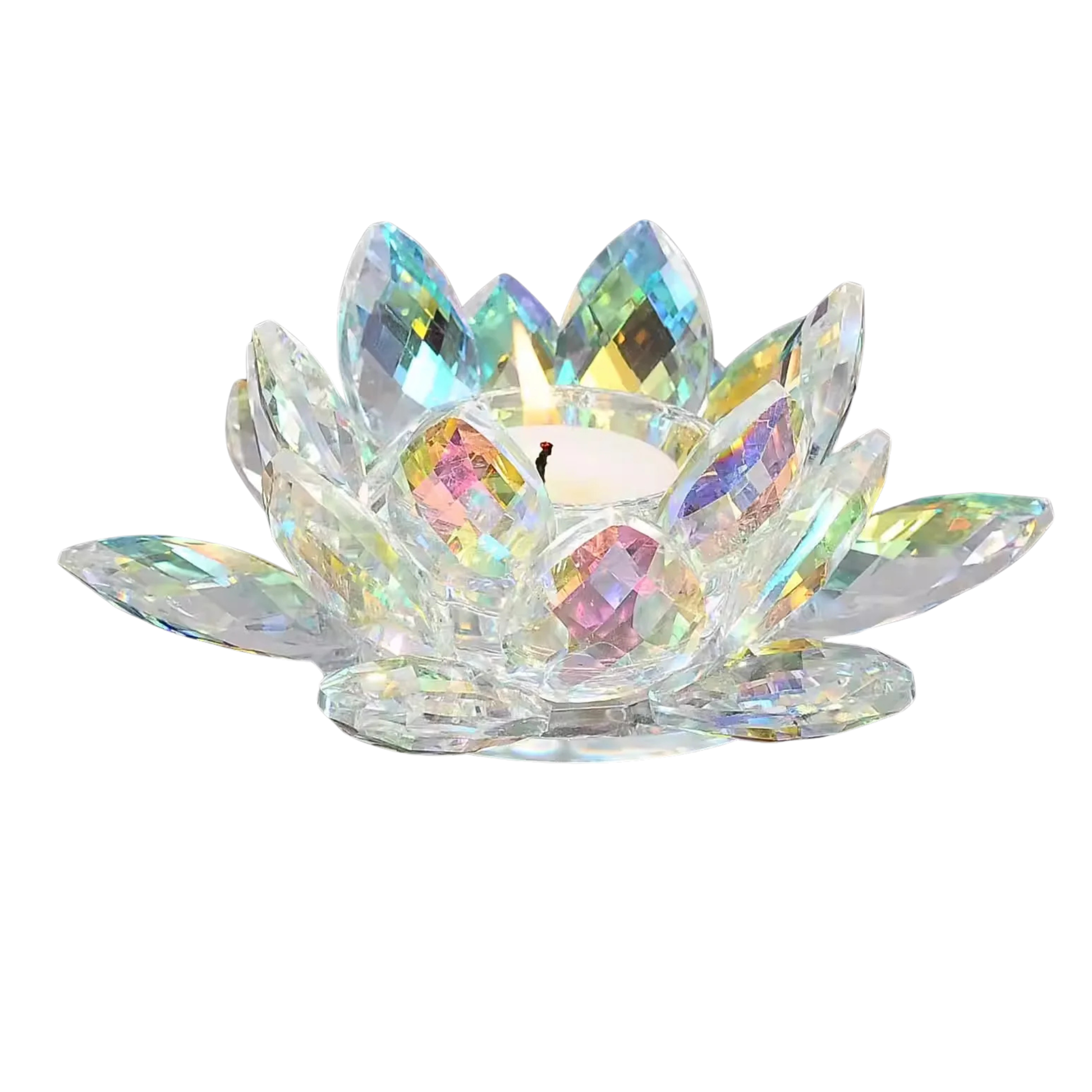"Lotus Crystal" faceted crystal lotus tealight holder, clear and amber glass — CL House Candles & Fragrance
