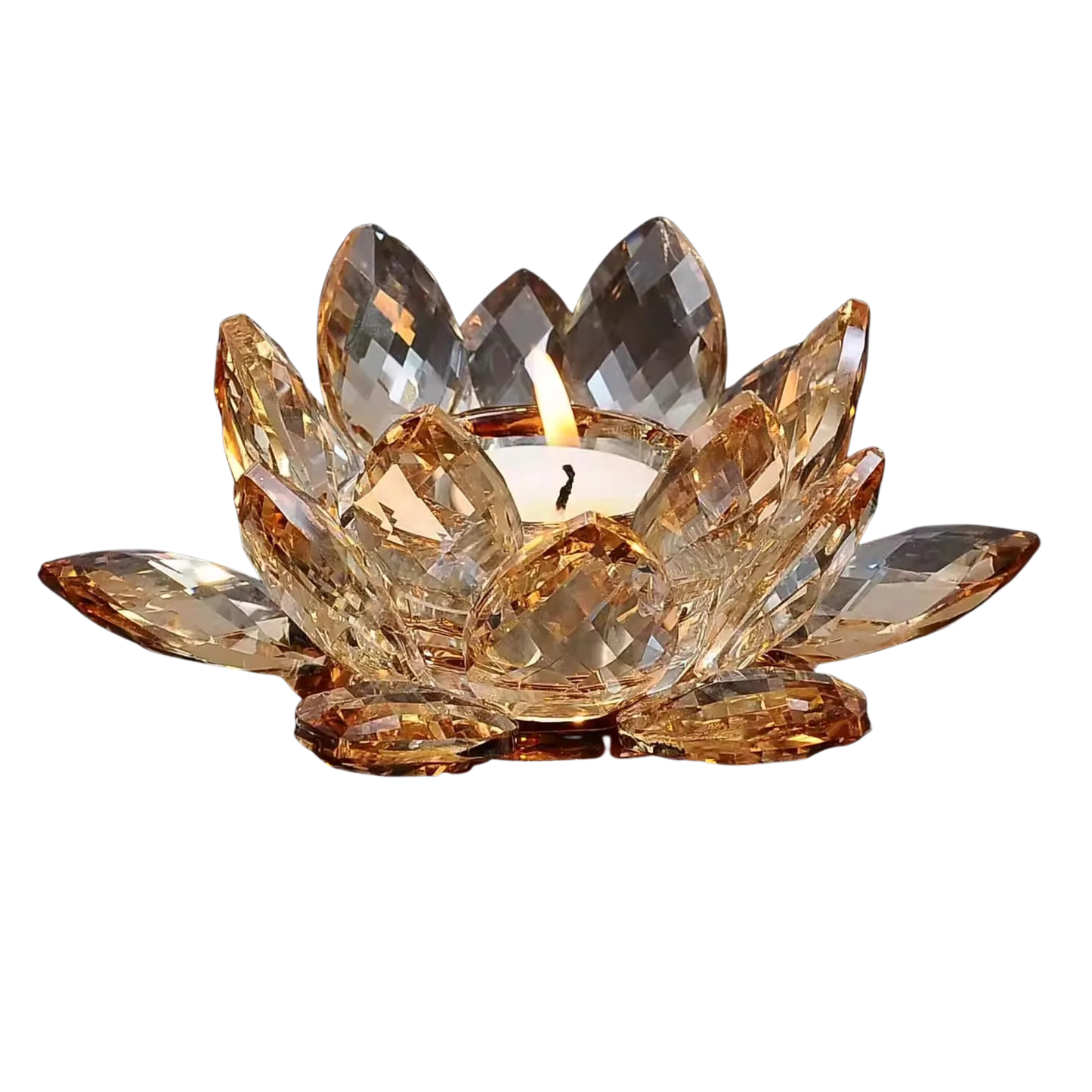 "Lotus Crystal" faceted crystal lotus tealight holder, clear and amber glass — CL House Candles & Fragrance