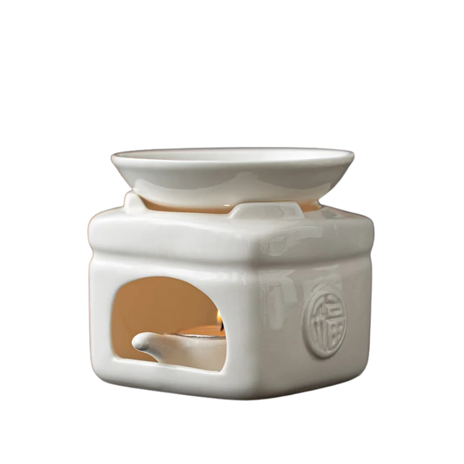 "Zen Glow" white porcelain oil burner and tea warmer — sculptural design — CL House Candles & Fragrance