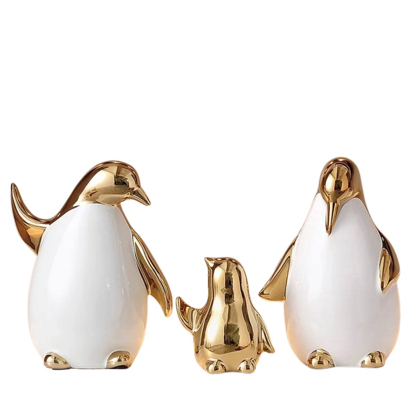 "Arctic Family" ceramic penguin family set of 3 in gold metallic finish, CL House