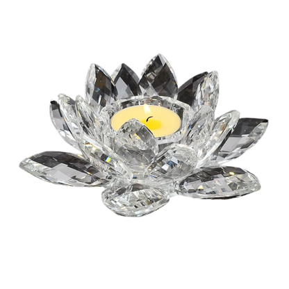 "Lotus Crystal" faceted crystal lotus tealight holder, clear and amber glass — CL House Candles & Fragrance