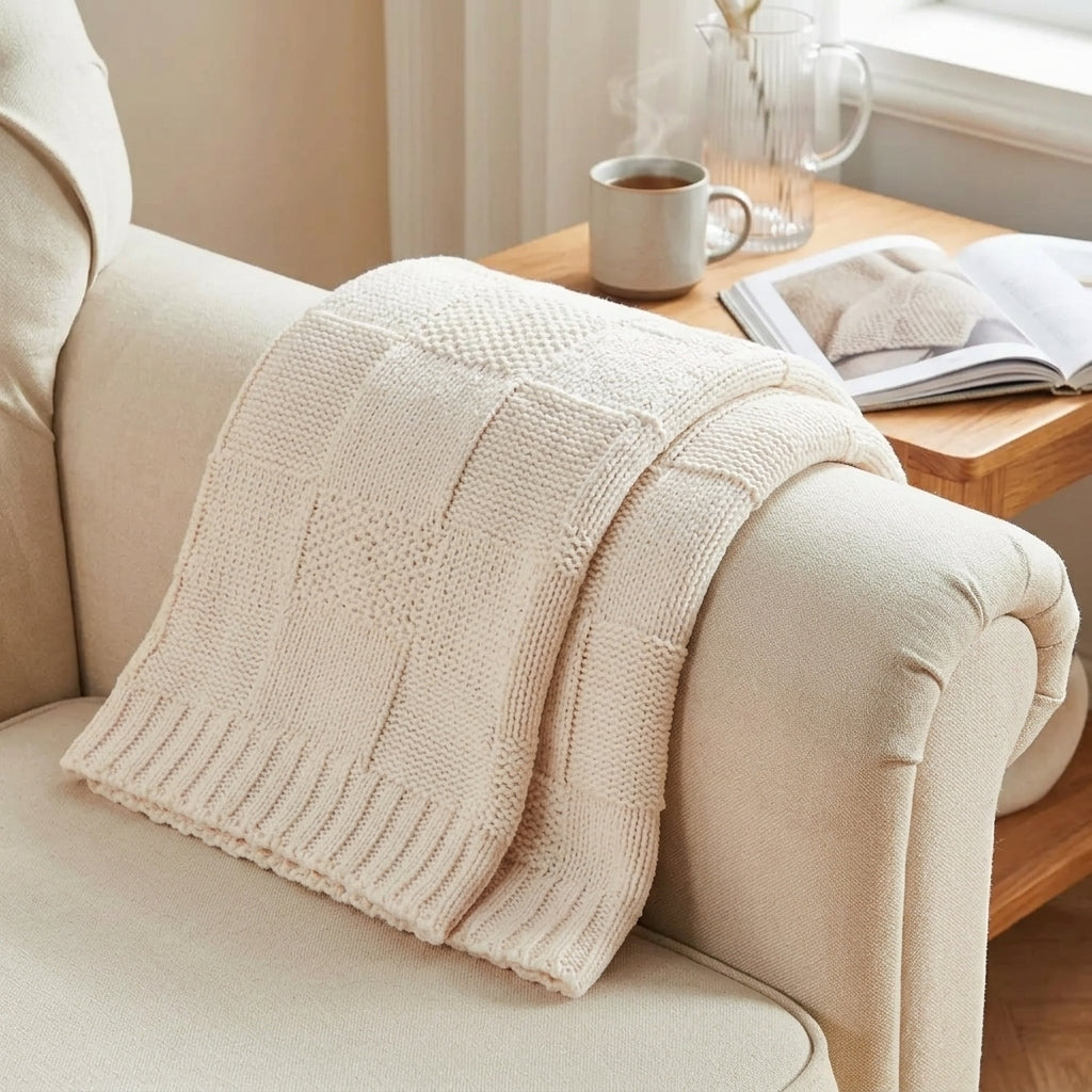 "Patchwork Knit" Chunky Waffle Knit Throw Blanket