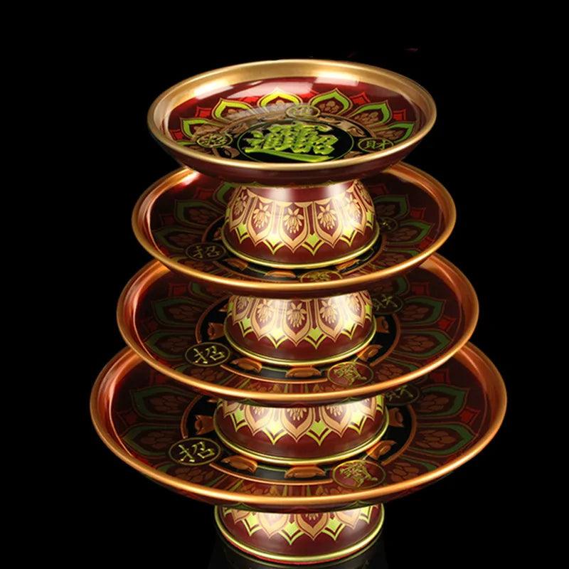 zinc alloy plate

tribute plate

metal plate

high foot plate

creative tray

chinese fruit dish

celestial offering

buddha hall accessories