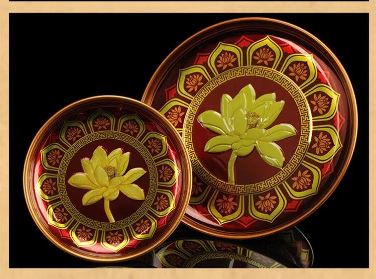 zinc alloy plate

tribute plate

metal plate

high foot plate

creative tray

chinese fruit dish

celestial offering

buddha hall accessories