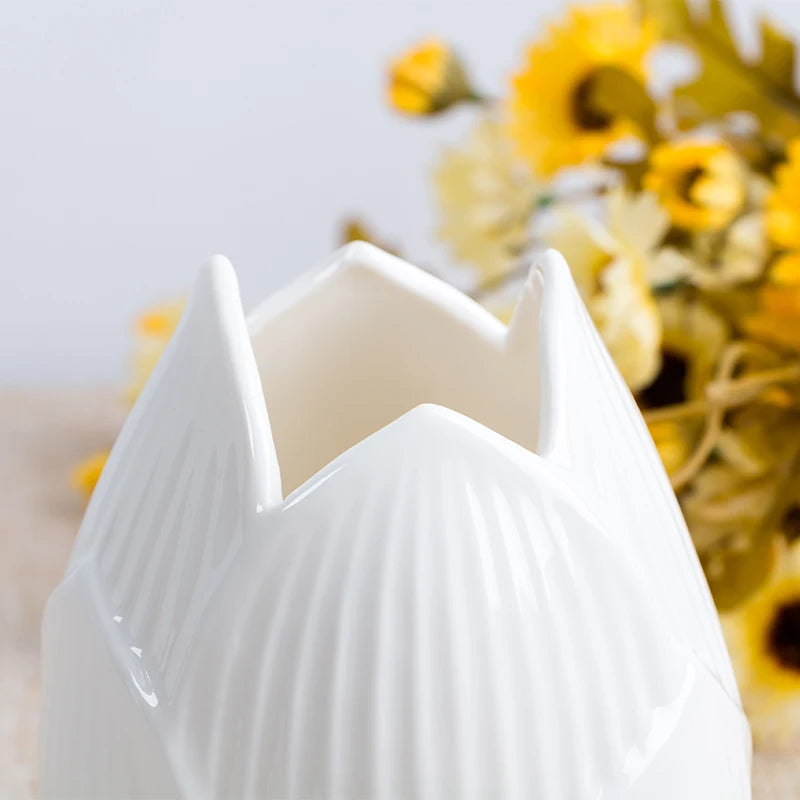 "Petal Bloom" Ceramic Lotus Vase — Large size, single, white ceramic with dried branches