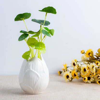 "Petal Bloom" Ceramic Lotus Vase — Small size, single, white ceramic, front view