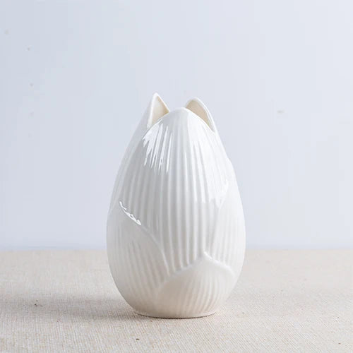 "Petal Bloom" Ceramic Lotus Vase — Small size, single, white ceramic, front view