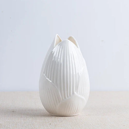 "Petal Bloom" Ceramic Lotus Vase — Small size, single, white ceramic, front view