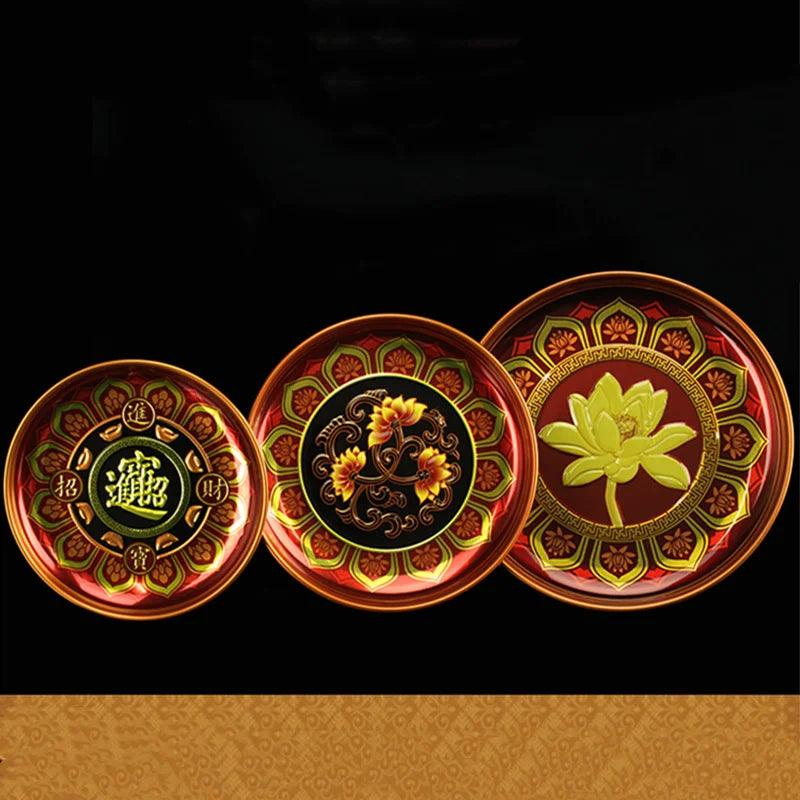 zinc alloy plate

tribute plate

metal plate

high foot plate

creative tray

chinese fruit dish

celestial offering

buddha hall accessories
