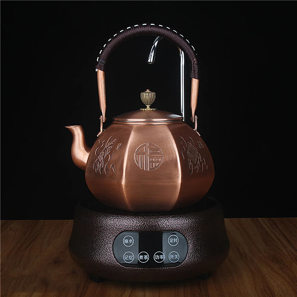 "Dynasty Forge" pure copper kettle on ceramic stove — Kung Fu tea ceremony — CL House