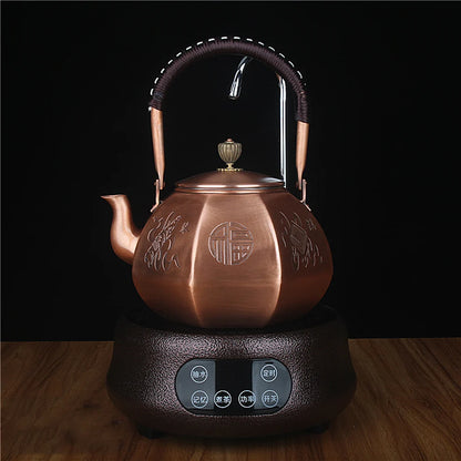 "Dynasty Forge" pure copper kettle on ceramic stove — Kung Fu tea ceremony — CL House