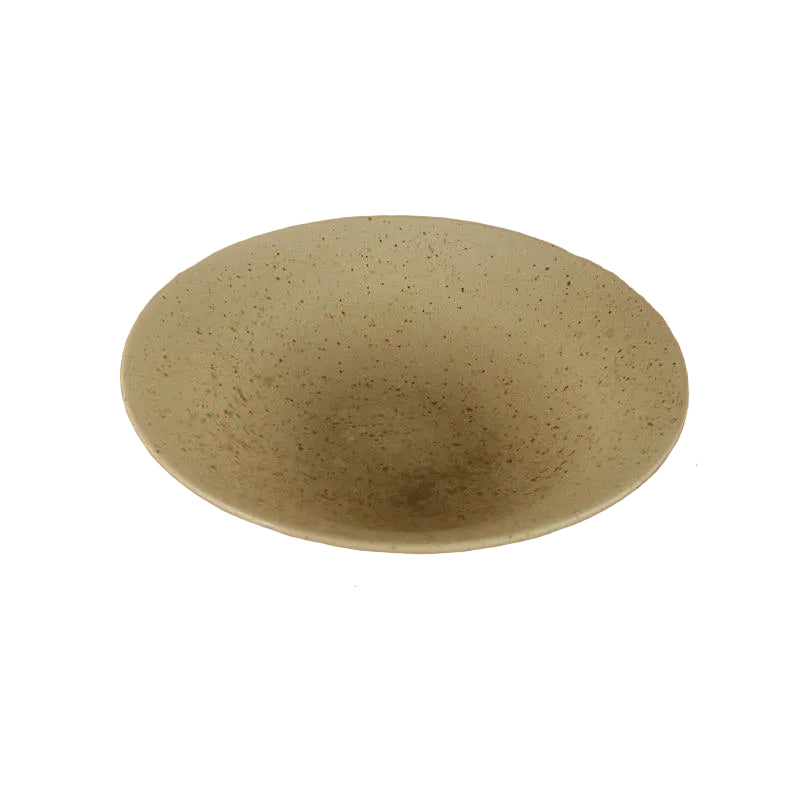 Speckled clay handcrafted ceramic dinner plate in warm ochre with matte finish, shown on white background — Speckled Clay variant