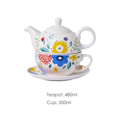  Blue Butterfly:

"Floral porcelain Tea for One set with blue butterfly floral pattern, teapot cup and saucer, 480ml — CL House Tea Time"