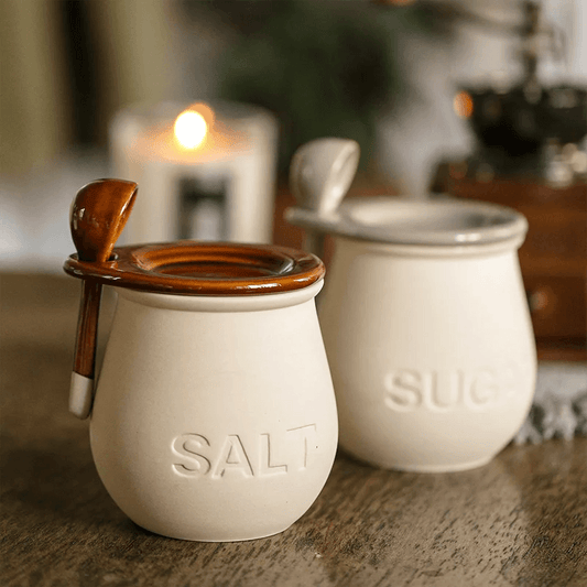 vintage charm

ceramic spice jar

spice container

sugar jar

salt shaker

vintage jar

sealed jar

moisture-proof jar

food storage

spoon set