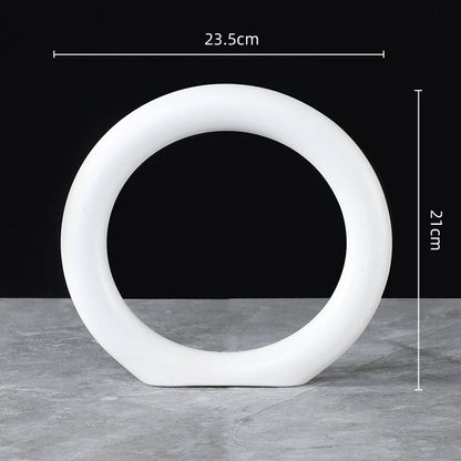 "Void Circle" Matte Ring Sculpture — Chalk Large 23.5 × 21cm, white ceramic ring in matte finish, japandi minimalist decor