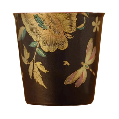 "Kesi Artisan" handmade ceramic straight cup with black floral textured glaze — CL House Tea Time
