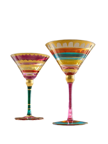  "Chromatic" hand-painted martini glasses in Botanica and Blossom variants together — CL House Drinkware collection