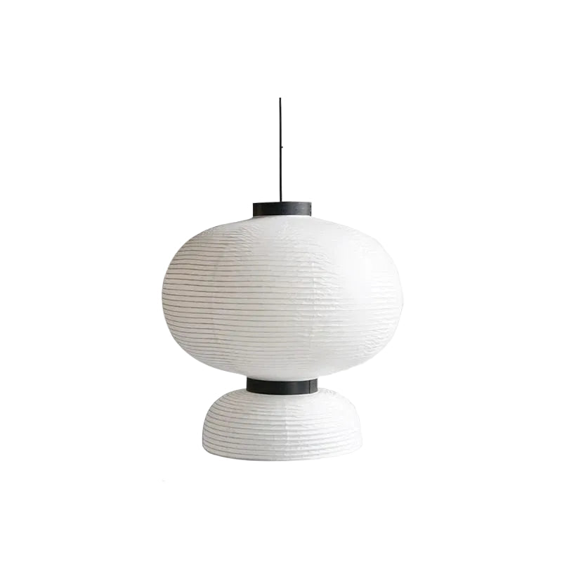  Rice & Ripple paper pendant light with ribbed white rice paper shade and matte black metal ring, medium size
