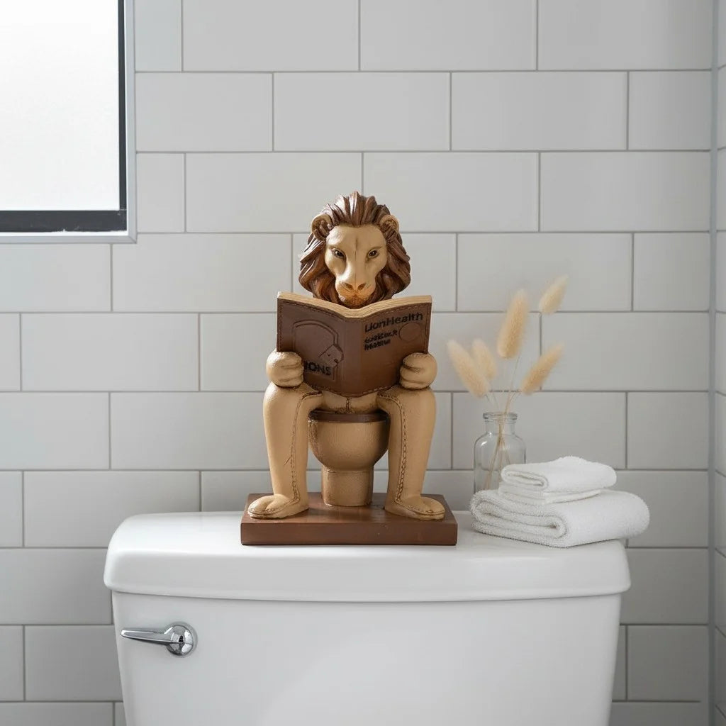 Lion statue decor 

King of the Jungle sculpture

Resin lion ornament

Regal bathroom decoration

Stately home accessories

Lion figurine for bookshelf

Animal sculptures for living room

Luxury lion interior decor

Safari themed home ornaments