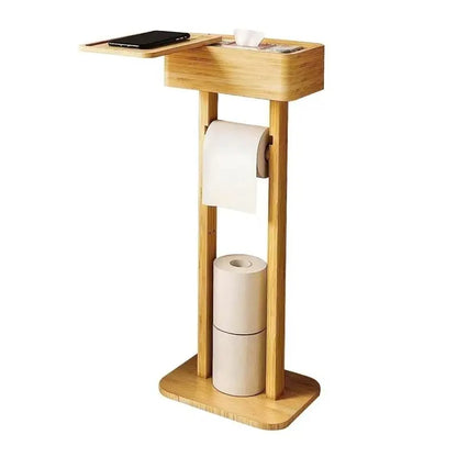 "Bamboo Stand" Freestanding Bamboo Toilet Paper Holder with Storage Box