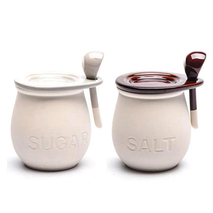 vintage charm

ceramic spice jar

spice container

sugar jar

salt shaker

vintage jar

sealed jar

moisture-proof jar

food storage

spoon set
