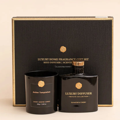 Glamour & Cheery Luxury Diffuser and scented candle — Ebony Rose and Amber Temptation black edition