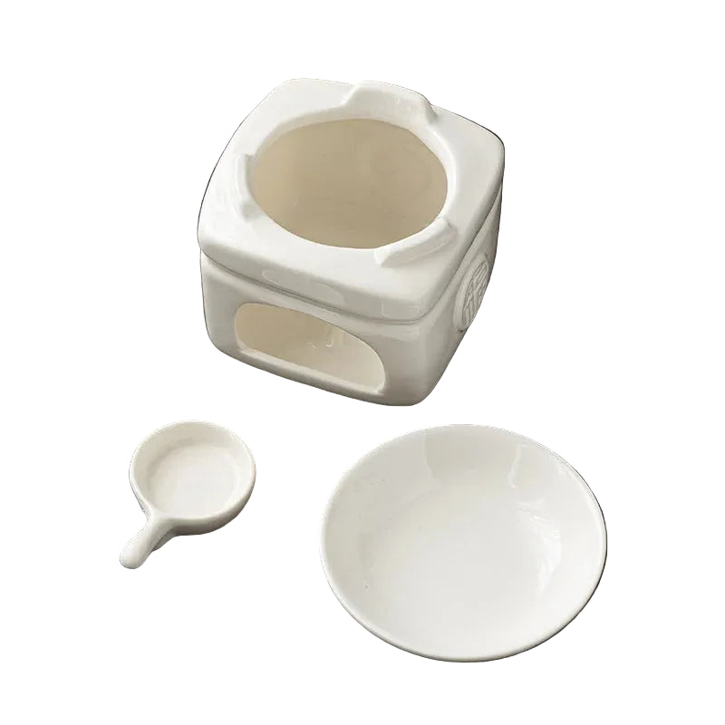"Zen Glow" white porcelain oil burner and tea warmer — sculptural design — CL House Candles & Fragrance